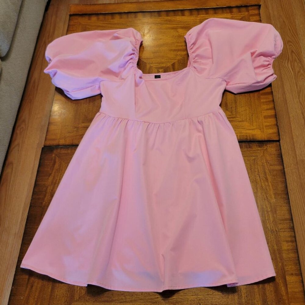 SHEIN Pink Square Neck Puff Sleeve Bubble Dress